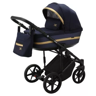 Коляска Adamex Rimini Lux 2 в 1, RI58, т.син+т.син.перл.кожа+золото.отделка