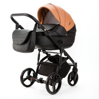 Коляска Adamex Lanti Deluxe 2 в 1, LN-SD109, карамель.кожа + черн. кожа
