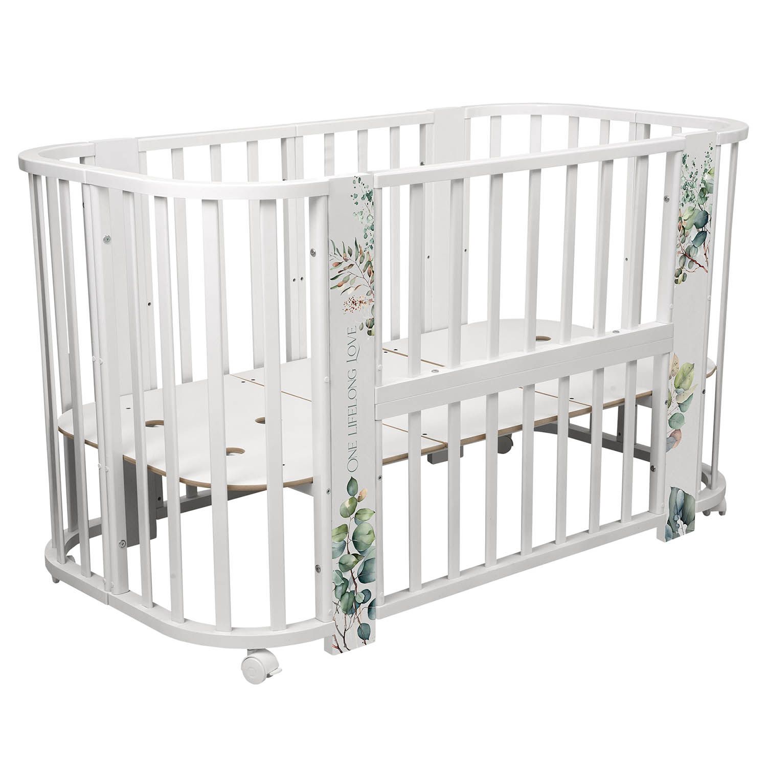 Кровать-трансформер Indigo Baby Line 5 в 1, поперечный маятник, листочки