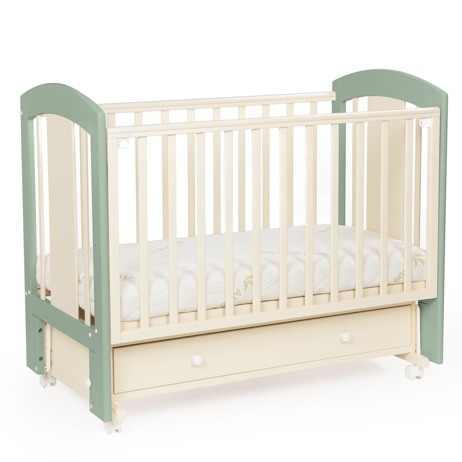 Кровать детская Bebizaro Regency Teddy маятник универсальный с ящиком, Vanilla/olive